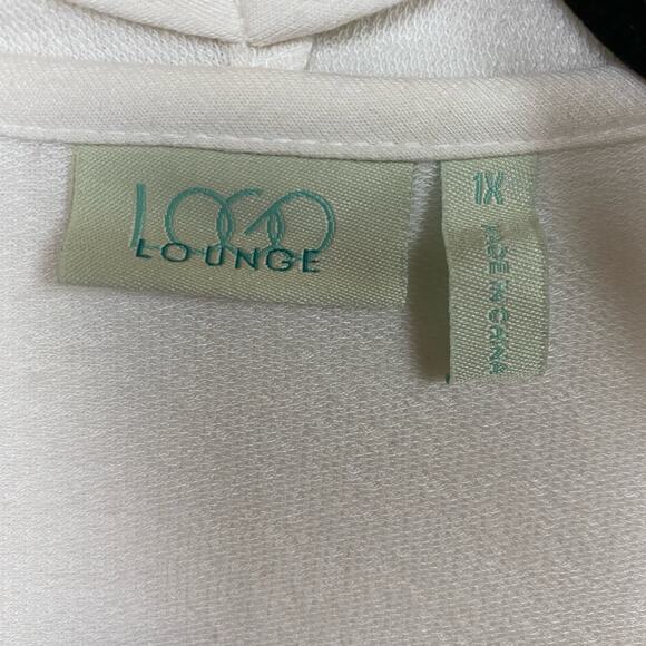 LOGO Lounge Open Cardigan Cream Swiss Dot Chiffon Trim Pockets Size 1X - Picture 7 of 8